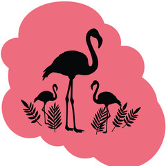 Vector Image Of Silhouette Flamingoes
