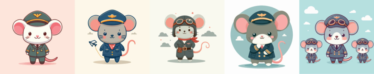 cute mouse vector in pilot costume