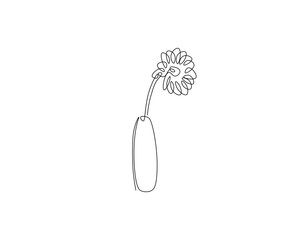 Flower vase outline drawing illustration. Continuous line draw of fresh blossom vector