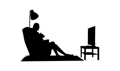 A woman watching TV with a dog vector