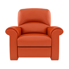 Comfortable orange armchair with plush cushioning and wide armrests, modern accent furniture piece perfect for living rooms and cozy spaces