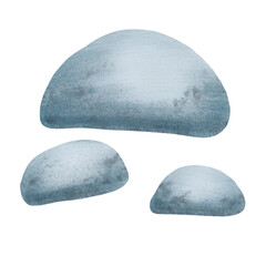 Smooth coastal rocks in natural colors. Watercolor illustration. Hand painted pebbles arranged in a tranquil composition. Perfect for coastal, zen, spa and nature designs.