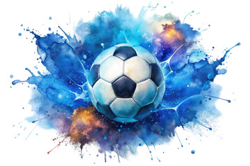 A dynamic watercolor illustration of a soccer ball 