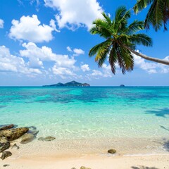 tropical beach with coconut palm trees