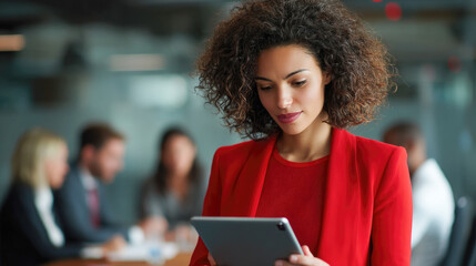 Young african female professional using tablet in office meeting