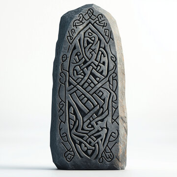 Ancient Norse Menhir Runestone on White Background