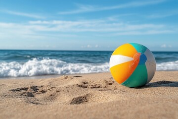 Obraz premium Beach ball on sand near the sea