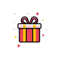 Gift box icon with ribbon and sparkles on white background  