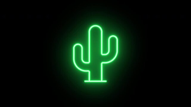 Neon cactus icon, flickering emergence and fading. Glowing neon cactus plant, looped animation. Saguaro cactus icon, western adventure, mexican desert, wild nature. Yellow green orange colors