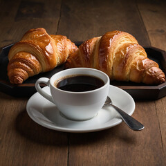 Cup of coffee and croissant