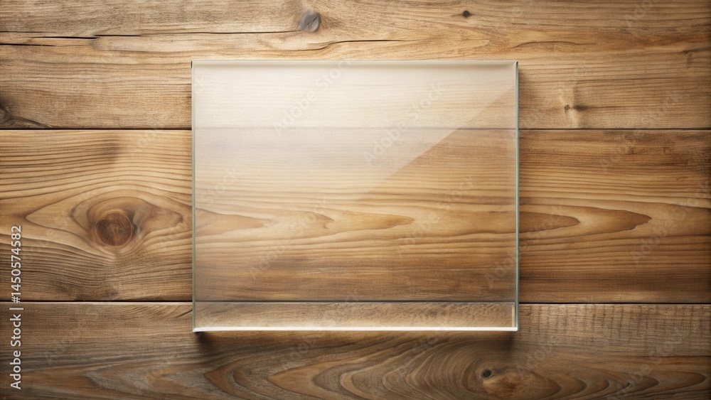 Aufkleber A Clear Glass Panel Placed on a Wooden Surface, Providing a Smooth and Transparent Surface for Displaying Products or Information.