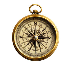 Vintage Brass Compass with Detailed Rose, Perfect for Navigation and Collectors in a Historical Setting on transparent background