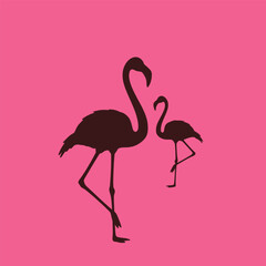 Vector Image Of Silhouette Flamingoes