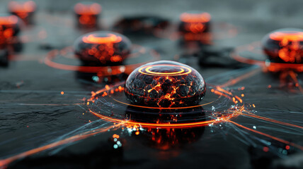 Orange Glowing Nodes in Digital Grid, AI Concept — a detailed and modern 3D-style concept ideal for tech visuals, infographics, marketing materials, and futuristic digital presentations.