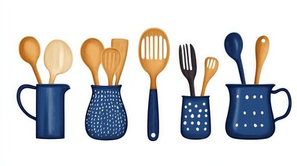 Vintage Minimalist Kitchenware Designs in Blue