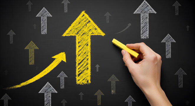 Chalkboard arrows showing growth and success in business and career development strategy concept