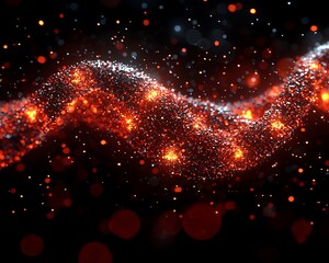 Fototapeta premium Glowing particles swirl in dark space