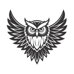 Stylized Owl Logo – Black & White Tribal Design with Spread Wings