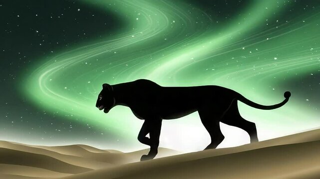 Silhouette panther desert aurora