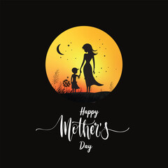 Mother and Child Silhouette – Mother's Day Sunset Vector Art