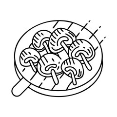 grilled mushrooms icon, grilled mushrooms line art - simple line art of grilled mushrooms, perfect for grilled mushrooms logos and icons