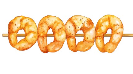 Shrimp skewers watercolor illustration