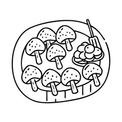 grilled mushrooms icon, grilled mushrooms line art - simple line art of grilled mushrooms, perfect for grilled mushrooms logos and icons