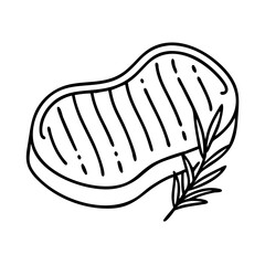 grilled steak with rosemary icon, grilled steak with rosemary line art - simple line art of grilled steak with rosemary, perfect for grilled steak with rosemary logos and icons