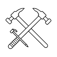 hammer and nails crossed icon, hammer and nails crossed line art - simple line art of hammer and nails crossed, perfect for hammer and nails crossed logos and icons