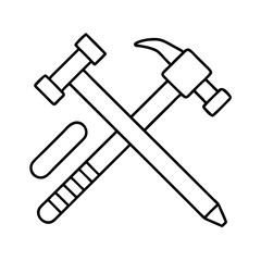 hammer and nails crossed icon, hammer and nails crossed line art - simple line art of hammer and nails crossed, perfect for hammer and nails crossed logos and icons