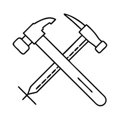 hammer and nails crossed icon, hammer and nails crossed line art - simple line art of hammer and nails crossed, perfect for hammer and nails crossed logos and icons