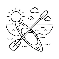 kayak on the beach icon, kayak on the beach line art - simple line art of kayak on the beach, perfect for kayak on the beach logos and icons