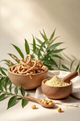 Ashwagandha Root Scene with Soft Warm Light and Clean Space