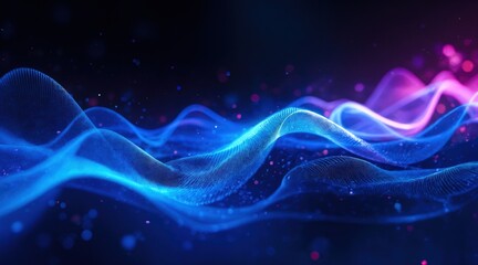 Neural Waveforms with Glowing Cyan and Violet Flow