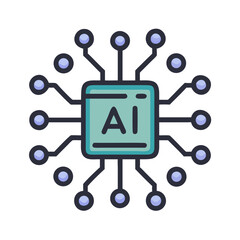 “AI Microchip with Connected Nodes Icon – Artificial Intelligence, Technology Network, Minimal Line Vector, Editable Stroke”