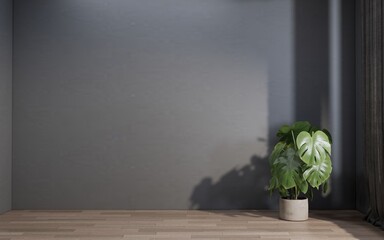 gray room interior design with curtains and flowers beside it