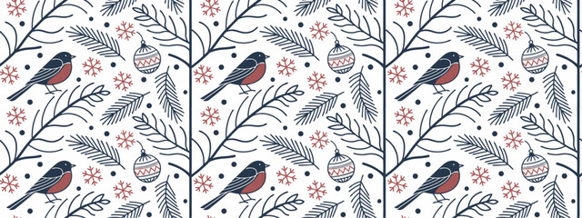 Embroidery pattern Pattern with Birds and Flowers on White Background  