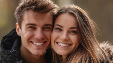 Smiling Couple Hugging Outdoors, Lifestyle Image &mdash; a detailed and modern 3D-style concept ideal for tech visuals, infographics, marketing materials, and futuristic digital presentations.