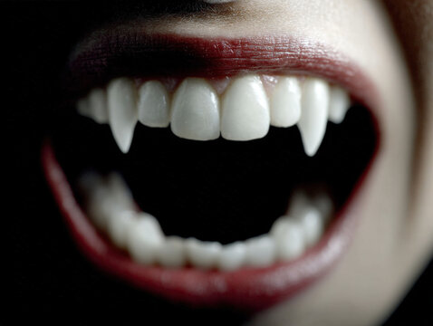 A playful image of fake vampire teeth for costumes