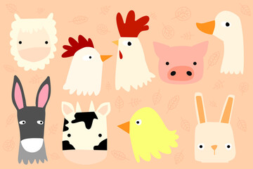 Fototapeta premium Animal farm faces cut file for Cricut, Silhouette and other cutting machine