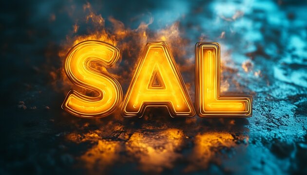 Glowing neon sale sign in smoky scene