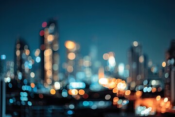 Blurred cityscape at night, city lights bokeh.  Urban skyline with colorful lights, out of focus