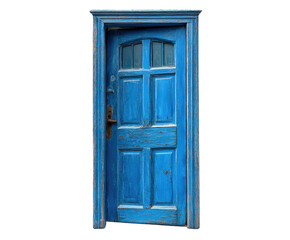 Exploring a vintage blue door urban architectural detail daylight perspective isolated on...