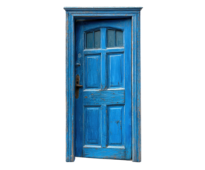 Exploring a vintage blue door urban architectural detail daylight perspective isolated on transparent background