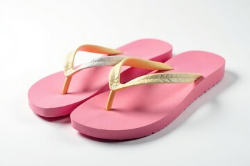 A brightly colored flip-flop, cleanly isolated against a pure white backdrop , holiday, isolated, rubber