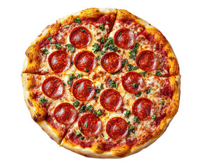 Delicious pepperoni pizza kitchen food bright top view culinary isolated on transparent background