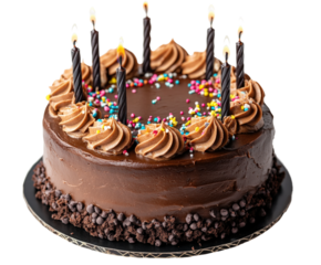 Celebrating birthdays with chocolate cake home kitchen food festive isolated on transparent background
