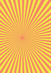 Yellow and red banner with Sun rays, yellow comic background. Sunburst background