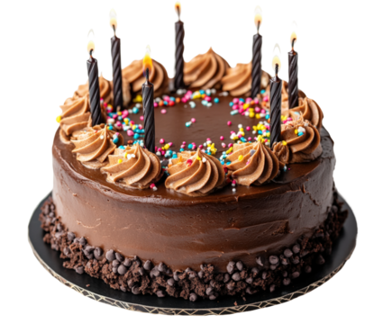 Celebrating birthdays with chocolate cake home kitchen food festive isolated on transparent background