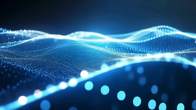 Abstract blue wave design with light spots for futuristic digital technology vector background illustration